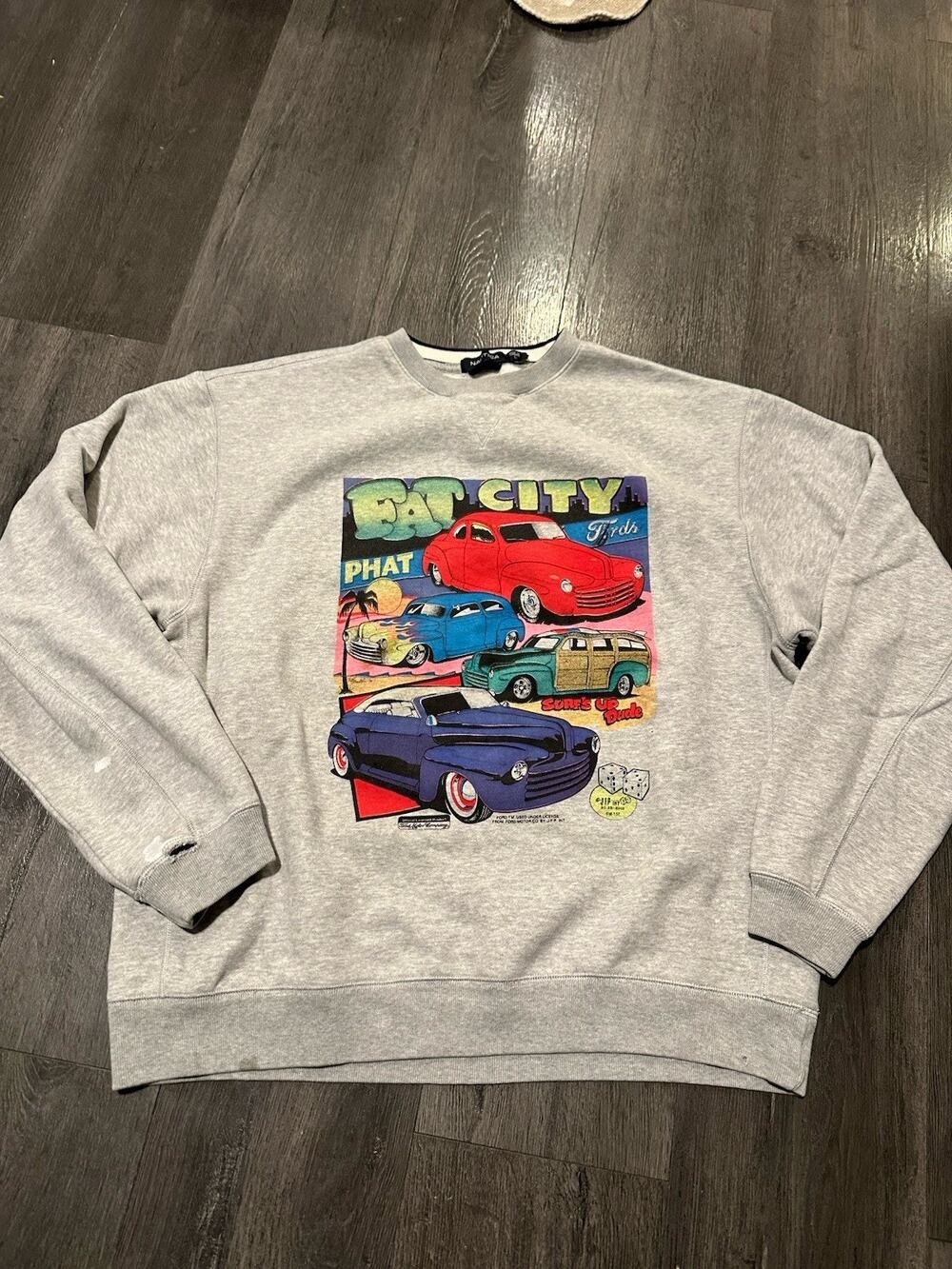 Nautica Sweatshirt Gray Graphic Ford Fat City Classic Cars Men Size Large Rare